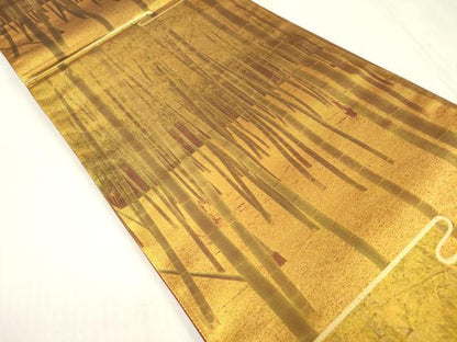 平和屋着物◎六通柄袋帯 竹林 金糸 引箔 正絹 逸品 DABB6987ea