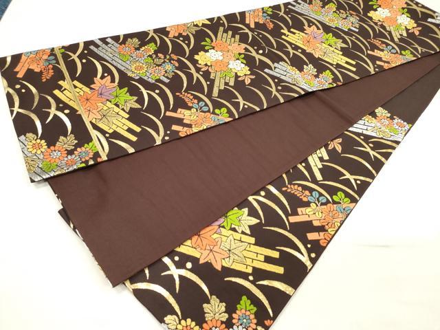 平和屋着物●六通柄袋帯　唐織　花筏　正絹　逸品　CABD4159dy 平和屋着物◎六通柄袋帯 唐織 流水鴛鴦花文 金糸 正絹 逸品 DABB2703qp