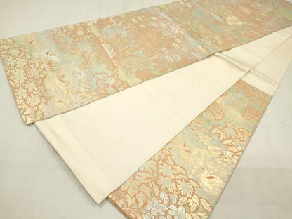 平和屋着物◎西陣 服部織物謹製 六通柄袋帯 こはく錦 向かい鳥花文 金銀糸 正絹 逸品 DABB6990ea