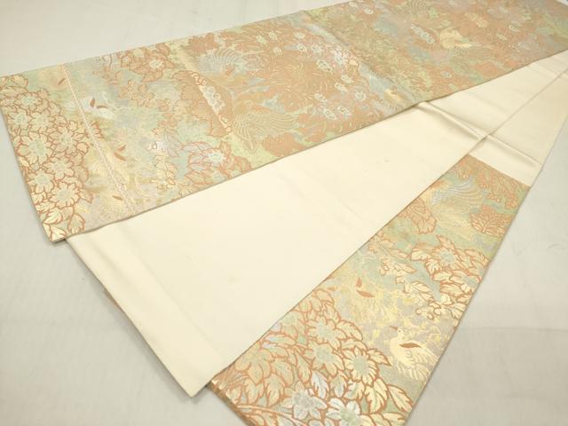 平和屋着物◎西陣 服部織物謹製 六通柄袋帯 こはく錦 向かい鳥花文 金銀糸 正絹 逸品 DABB6990ea