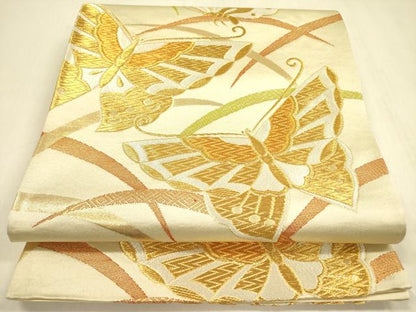 平和屋着物◎六通柄袋帯　舞蝶文　金糸　正絹　逸品　DABB7016op