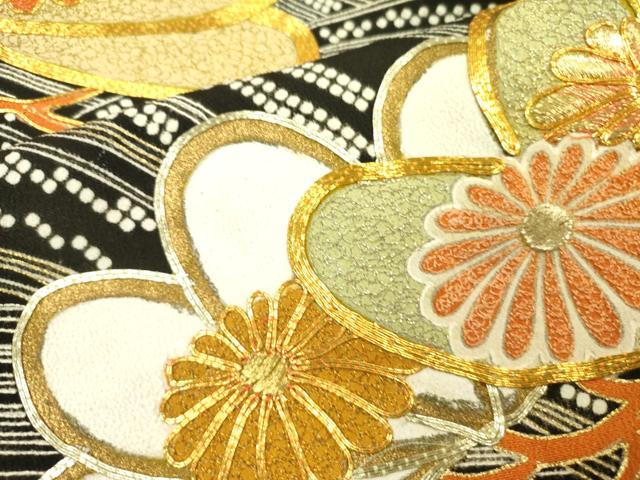 平和屋着物●豪華黒留袖 駒刺繍 立波花松文 金彩 正絹 逸品 DABB7071op