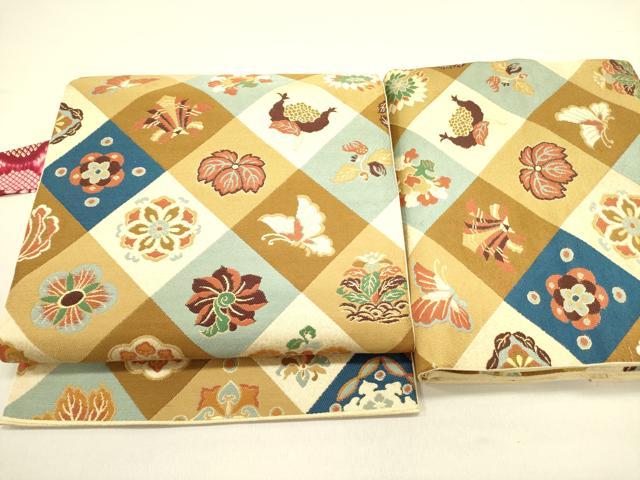平和屋着物●つけ帯 舞蝶花鳥文 金糸 正絹 逸品 DABB7095op