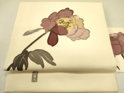 平和屋着物●日展染色作家 高久空木 ろうけつ染 塩瀬 九寸名古屋帯 手描き 草花 逸品 DABB7098op