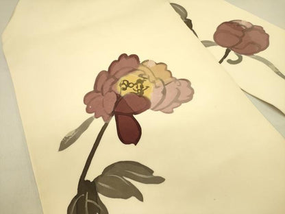 平和屋着物●日展染色作家 高久空木 ろうけつ染 塩瀬 九寸名古屋帯 手描き 草花 逸品 DABB7098op