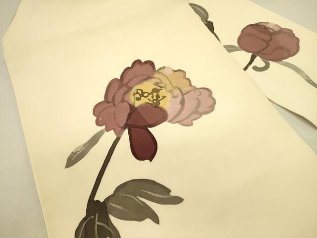 平和屋着物●日展染色作家 高久空木 ろうけつ染 塩瀬 九寸名古屋帯 手描き 草花 逸品 DABB7098op
