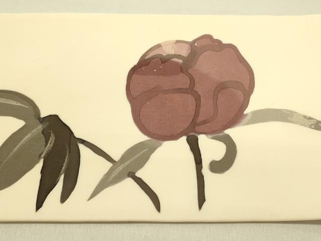 平和屋着物●日展染色作家 高久空木 ろうけつ染 塩瀬 九寸名古屋帯 手描き 草花 逸品 DABB7098op