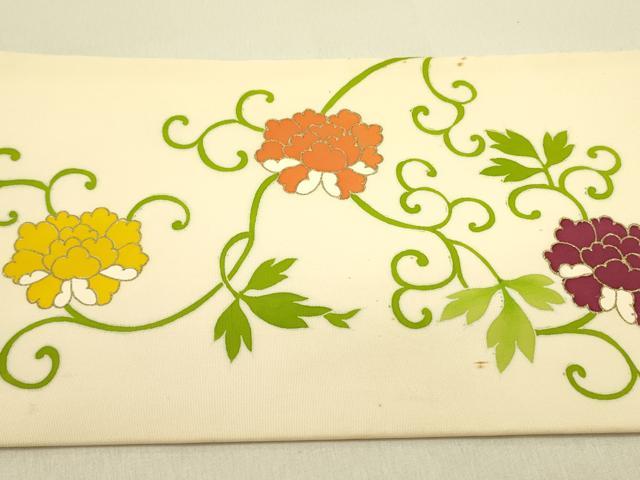 平和屋着物●塩瀬 九寸名古屋帯 花唐草文 金彩 正絹 逸品 DABB7099op