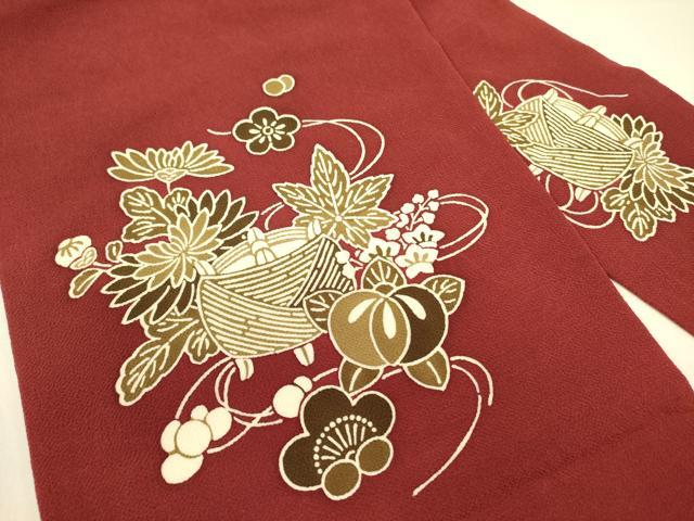 平和屋着物●九寸名古屋帯 型染 糸巻花文 鬼しぼ縮緬 正絹 逸品 DABB7104op