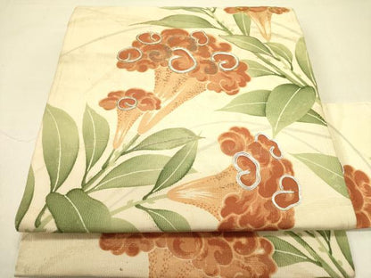 平和屋着物＊夏物 アンティーク 大正ロマン 九寸名古屋帯 駒刺繍 草花 正絹 逸品 DABB7107op