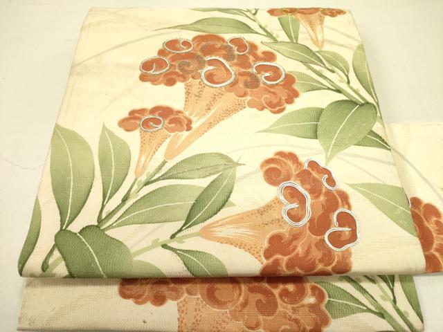 平和屋着物＊夏物 アンティーク 大正ロマン 九寸名古屋帯 駒刺繍 草花 正絹 逸品 DABB7107op