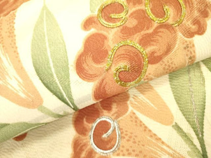 平和屋着物＊夏物 アンティーク 大正ロマン 九寸名古屋帯 駒刺繍 草花 正絹 逸品 DABB7107op