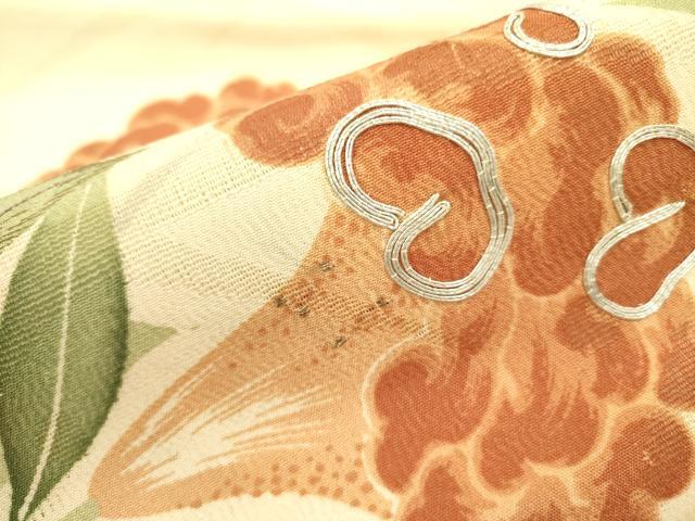 平和屋着物＊夏物 アンティーク 大正ロマン 九寸名古屋帯 駒刺繍 草花 正絹 逸品 DABB7107op