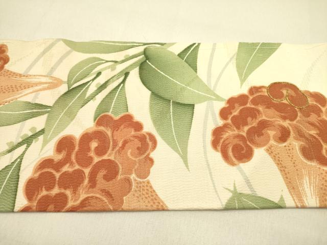 平和屋着物＊夏物 アンティーク 大正ロマン 九寸名古屋帯 駒刺繍 草花 正絹 逸品 DABB7107op