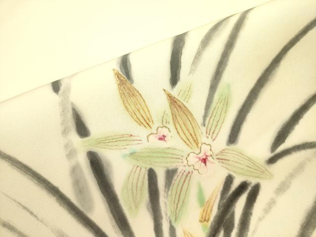 平和屋着物●塩瀬 九寸名古屋帯 作家物 手描き 草花 金彩 正絹 逸品 DABB7108op