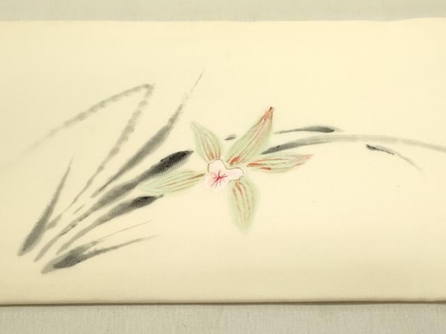 平和屋着物●塩瀬 九寸名古屋帯 作家物 手描き 草花 金彩 正絹 逸品 DABB7108op
