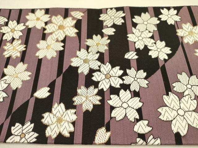平和屋着物●八寸名古屋帯 唐織 舞桜 黒地 金糸 正絹 逸品 DABB7117op