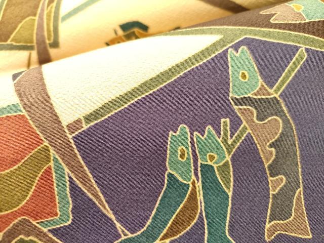 平和屋着物●九寸開き名古屋帯 成り物 魚 正絹 逸品 DABB7118op