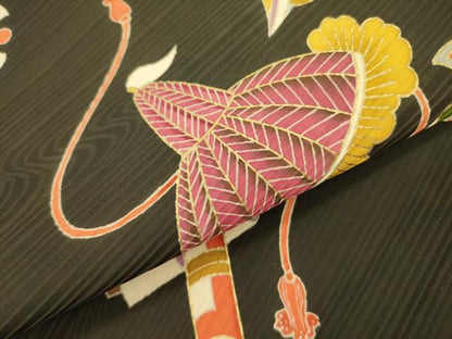 平和屋着物●九寸名古屋帯　宝尽くし文　黒地　金彩　正絹　逸品　DABB7121op