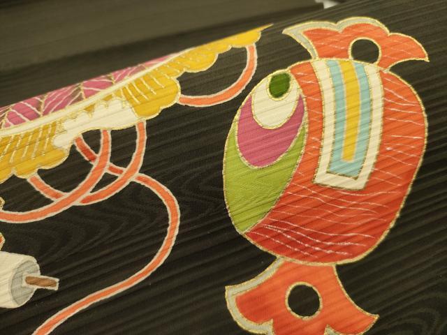 平和屋着物●九寸名古屋帯　宝尽くし文　黒地　金彩　正絹　逸品　DABB7121op