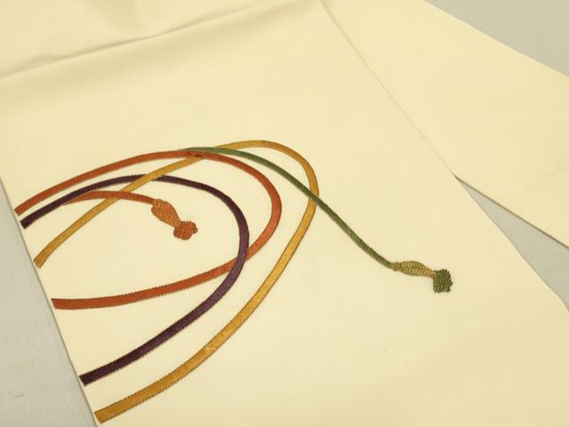 平和屋着物●中国三大刺繍　相良刺繍　塩瀬　九寸名古屋帯　駒刺繍　総刺繍　結び紐　金糸　正絹　逸品　DABB7124op