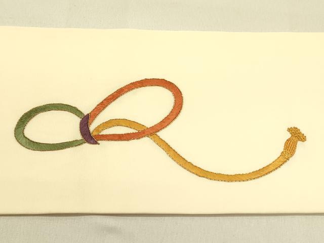 平和屋着物●中国三大刺繍　相良刺繍　塩瀬　九寸名古屋帯　駒刺繍　総刺繍　結び紐　金糸　正絹　逸品　DABB7124op