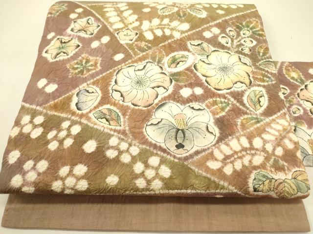 平和屋着物●九寸名古屋帯 紬地 絞り 辻が花 正絹 逸品 DABB7133op