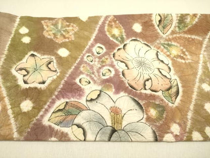 平和屋着物●九寸名古屋帯 紬地 絞り 辻が花 正絹 逸品 DABB7133op