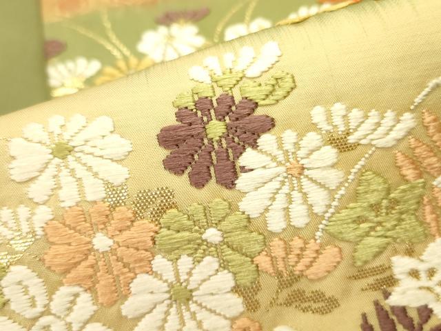 平和屋着物●六通柄袋帯 唐織 割付市松秋草文 若松華瑶謹織 金糸 正絹 逸品 DABB7134op