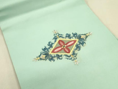 平和屋着物●塩瀬 九寸開き名古屋帯 総刺繍 花菱文 金銀糸 正絹 逸品 DABB7136op