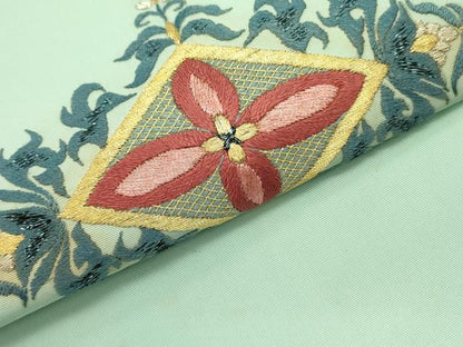 平和屋着物●塩瀬 九寸開き名古屋帯 総刺繍 花菱文 金銀糸 正絹 逸品 DABB7136op