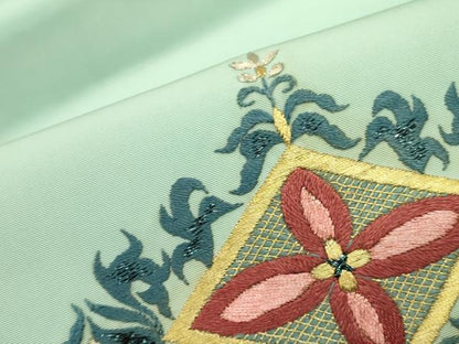 平和屋着物●塩瀬 九寸開き名古屋帯 総刺繍 花菱文 金銀糸 正絹 逸品 DABB7136op