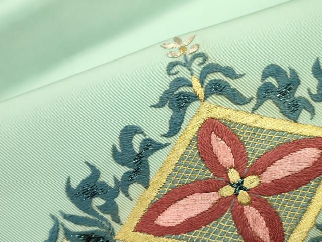 平和屋着物●塩瀬 九寸開き名古屋帯 総刺繍 花菱文 金銀糸 正絹 逸品 DABB7136op