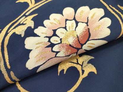 平和屋着物●爪掻き本綴れ 八寸名古屋帯 草花 金糸 正絹 逸品 DABB7139op