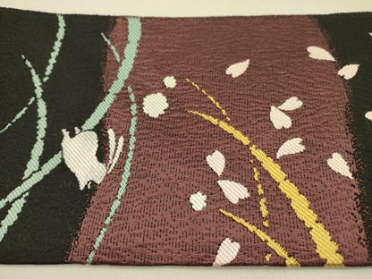 平和屋着物●八寸名古屋帯 舞桜 跳び兎 芝 正絹 逸品 DABB7141op