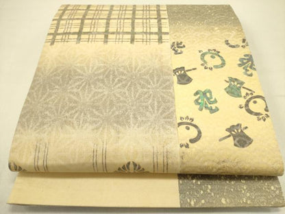 平和屋着物●両面 六通柄袋帯 歌舞伎文様市松取り 美濃和紙ずらし箔 絹箔 やまと誂製 正絹 逸品 DABB7144op