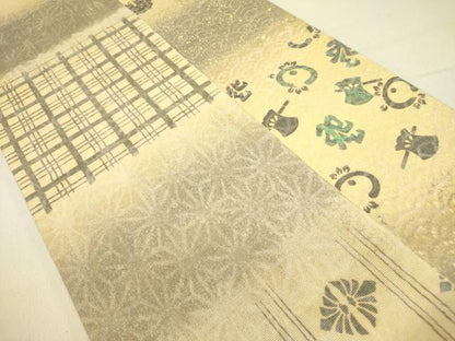 平和屋着物●両面 六通柄袋帯 歌舞伎文様市松取り 美濃和紙ずらし箔 絹箔 やまと誂製 正絹 逸品 DABB7144op