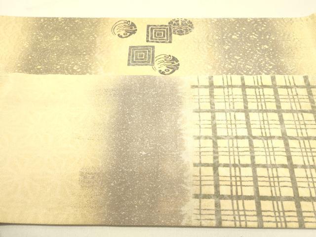 平和屋着物●両面 六通柄袋帯 歌舞伎文様市松取り 美濃和紙ずらし箔 絹箔 やまと誂製 正絹 逸品 DABB7144op