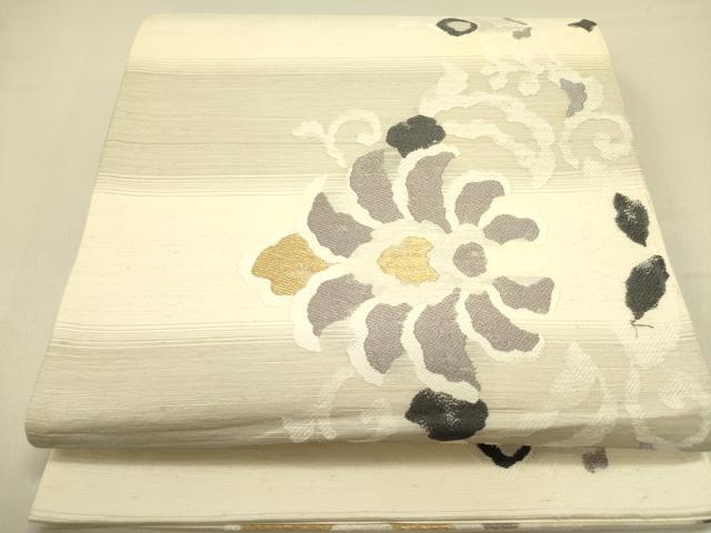 平和屋着物●六通柄袋帯　紬地　更紗花文　正絹　逸品　DABB7158op