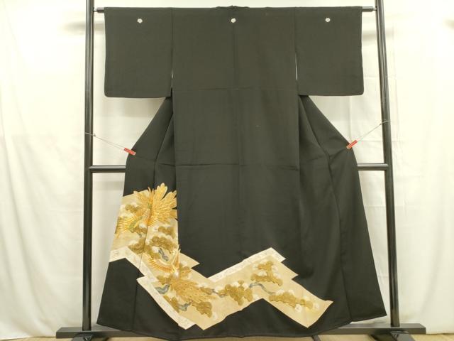 平和屋着物■豪華黒留袖 駒刺繍 孔雀松葉文 金彩 正絹 逸品 DABB7209op