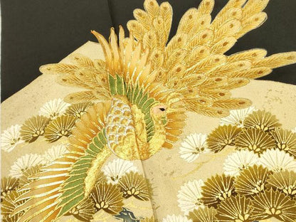平和屋着物■豪華黒留袖 駒刺繍 孔雀松葉文 金彩 正絹 逸品 DABB7209op