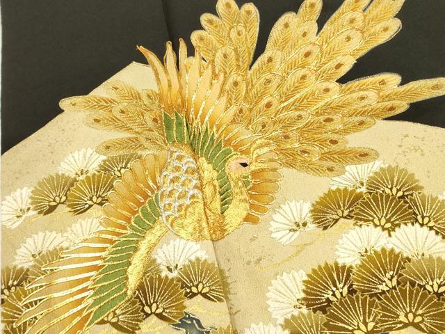 平和屋着物■豪華黒留袖 駒刺繍 孔雀松葉文 金彩 正絹 逸品 DABB7209op