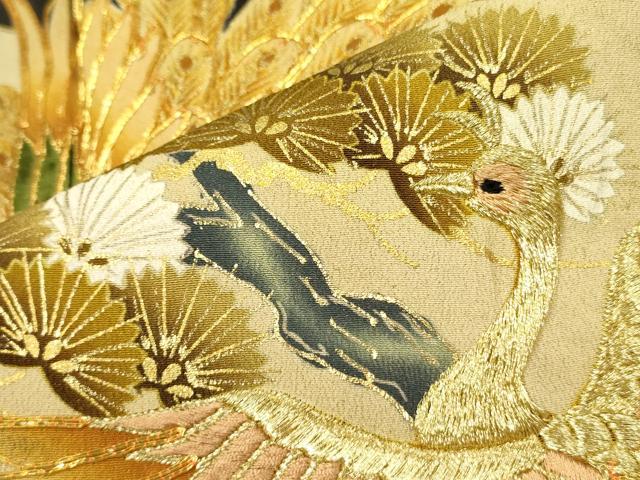 平和屋着物■豪華黒留袖 駒刺繍 孔雀松葉文 金彩 正絹 逸品 DABB7209op
