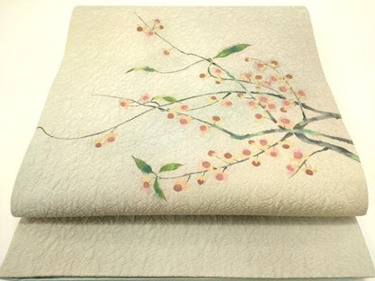 平和屋着物●太鼓柄袋帯 手描き ふくれ織 枝花 正絹 逸品 DABB7225op