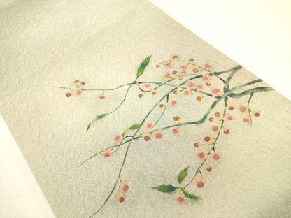 平和屋着物●太鼓柄袋帯 手描き ふくれ織 枝花 正絹 逸品 DABB7225op