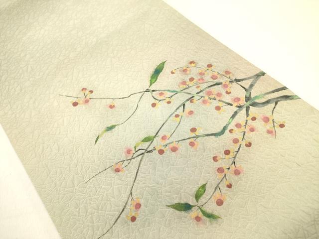 平和屋着物●太鼓柄袋帯 手描き ふくれ織 枝花 正絹 逸品 DABB7225op