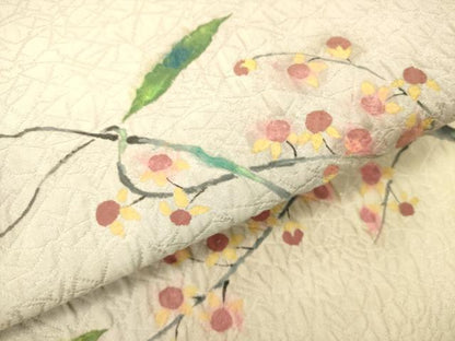 平和屋着物●太鼓柄袋帯 手描き ふくれ織 枝花 正絹 逸品 DABB7225op