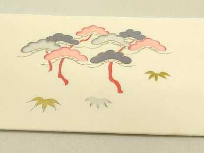 平和屋着物●塩瀬 九寸名古屋帯 駒刺繍 流水風景花文 金彩 正絹 逸品 DABB7226op
