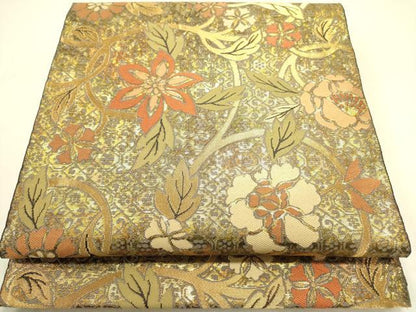 平和屋着物●西陣 川島織物 六通柄 本袋帯 草花 金糸 引箔 正絹 逸品 DABB7228op