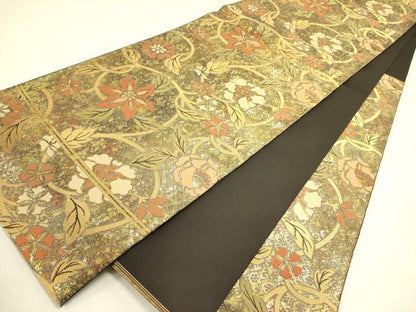 平和屋着物●西陣 川島織物 六通柄 本袋帯 草花 金糸 引箔 正絹 逸品 DABB7228op